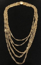14” Vintage Multilayer Gold Tone Chain Necklace 5 Layers Snap Closure #8 picture