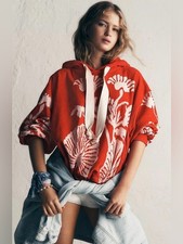 NWT Free People Shell Baby Hoodie in Cherry Combo-Size Small MSRP $168 picture