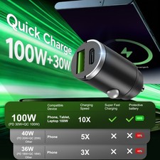100W PD & QC3.0 Car Charger Fast Charging 2-in-1 Cigarette Lighter USB C picture