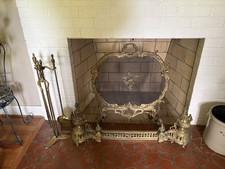 Louis XV Rococo style gilt brass (complete) fireplace set.   picture