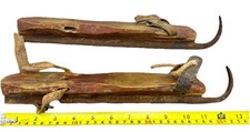 Antique 19thC Folk Art Ice Skates – Hand-Forged File Blades & Wooden Platforms picture