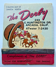 1940's The Derby Restaurant Arcadia California Santa Anita SEABISCUIT Matchbook picture