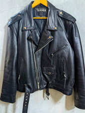 Tanner Men's Black Motorcycle Biker Jacket Leather Size 48 Notch Collar Pockets picture
