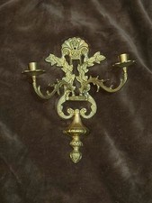 Vintage mid-century modern solid cast brass 2 arm wall sconce candelabra picture