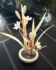 Vintage Japanese Carved Potted Flowers Sculpture picture