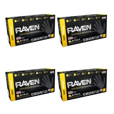 SAS Raven Black Nitrile Gloves Powder Free 7mil BUNDLE OF 4 (100 Gloves/Box) picture