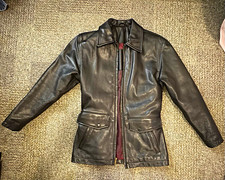 Coach Women’s Black Leather Belted Mid-Length Jacket Collared Zip Pockets XS picture