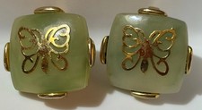 Vintage Alice Caviness Signed Faux Jade Butterfly Gold Tone Clip Earrings picture