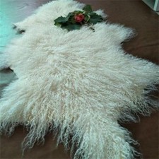 Real Mongolian Fur Throw Tibetan Lambskin Rug 105cm Hide Pelt Curl Hair Carpet picture