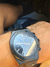 Seiko Men's Chronograph Quartz Black Octagon Watch Black Dial SS Bracelet 100m picture