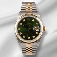 Rolex Datejust 36mm Yellow Gold Fluted Green Diamond Dial Jubilee Watch picture