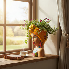 Talavera Lady Head Planter | Hand-Painted Headwrap picture