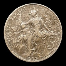 1902 France 5 Centimes Coin Dupois picture