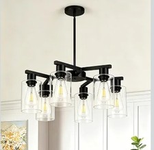 Modern Black 6-Light Chandelier | Industrial Glass Pendant Light picture