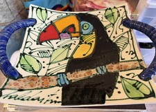 Juozas Rasa Saldaitis Pottery Parrot Studio Art Bowl Signed Large Handles picture