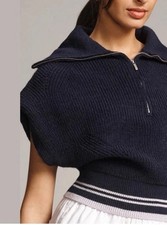 Anthropologie Maeve Navy Quarter Zip Oversized Sweater Vest Medium picture