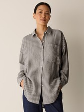 Eileen Fisher Wool Cotton Check Classic Collar Long Shirt, PLASTER NEW WT picture