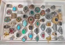 Wholesale 50pcs Lot Vintage Crystal Stone Mix Style Metal Jewelry Ring Men Women picture