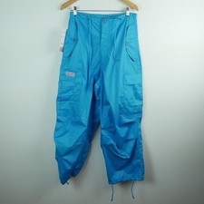 Vintage UFO Turquoise Parachute Cargo Pants XS Cyber Rave 90s Y2K Paratrooper picture