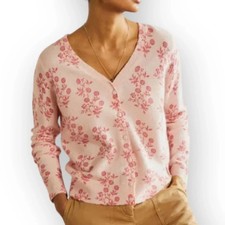 NWT Boden Anita Printed Fluffy Cardigan Sweater Pink L Alpaca Wool Boho Preppy picture