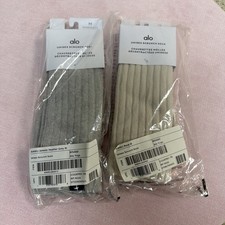 Alo Yoga Long Scrunch Socks 2 Pairs Sz M Beige Grey Black Label Logo picture
