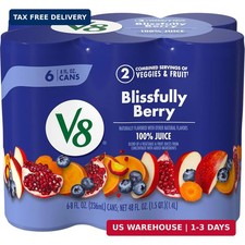 V8 Blissfully Berry 100% Fruit and Vegetable Juice, 8 fl oz Can (6 Pack) picture