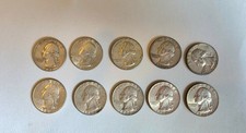 Lot of 10 Silver Washington Quarters 1932 to 1964 90% Silver picture