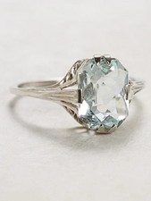 Edwardian Art Deco Asscher 2.2CT Aquamarine Engagement 14K White Gold FN Ring picture