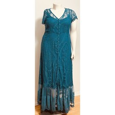 Torrid NWOT Teal Peacock Floral Lace Maxi Duster Dress Button Front Plus Size 1 picture
