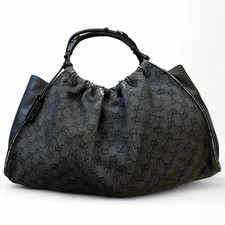 Auth Gucci by Tom Ford GG Denim/leather Hand Bag Magnetic Closure Silver picture