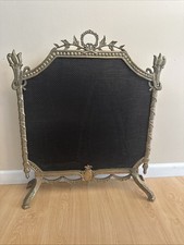 Vintage French Louis XVI Empire Style Ornate Solid Brass Fireplace Screen picture