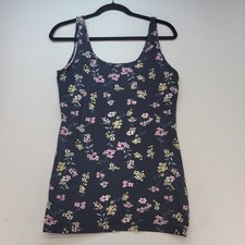 Maurices Tank Top Womens Large Black Floral Scoop Neck Cotton Blend Stretch picture