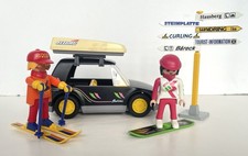 Playmobil 3693: Black Car w Ski Box Skis Skier Snowboarder Sign Post - Complete picture