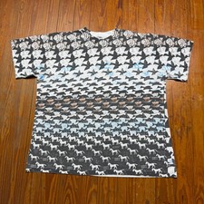 Vintage MC Escher Shirt Mens XL All Over Print Fish Horse Birds Nature Art 90s picture