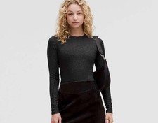 Lululemon Hold Tight Long Sleeve Sparkle Black Silver Stretch Soft Top Sz 6 picture