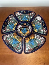 Six-Piece Handpainted Talavera Festive Flowers Appetizer Set. Summer picture