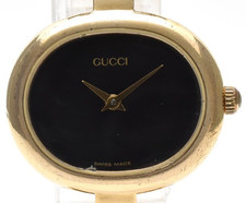 [Exc+5] Vintage GUCCI 1600 Gold Black Dial 26mm Quartz Women's Watch picture
