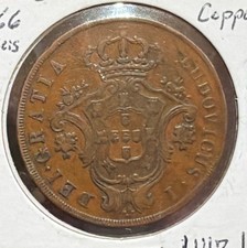 1866 AZORES-Portuguese 20 Reis HIGH GRADE Copper Coin-KM#15-LUIZ-Mintage=150,000 picture