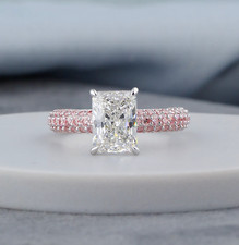 3.00CT Radiant Cut Lab-Grown Diamond Ring with Pink Side Diamond,Solitaire Ring picture