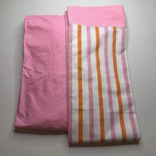 New Vintage 70s Cannon Monticello Full Flat Sheet And Fitted Pink Orange Striped picture