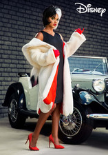 Cruella De Vil Coat Costume Adult Disney 101 Dalmatians Dress Gloves picture