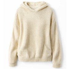 Abound NWT Ribbed Hooded Sweater M Ivory Cotton Blend Pullover Cozy Casual picture