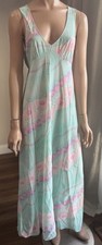 Vintage Barad Maxi Lounge Dress Small 70s Pastel Floral Nylon Sleepwear Negligee picture