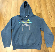 Guy Harvey AFTCO Bluewater Men's M Gray Fleece Pullover Hoodie Marlin Pockets picture
