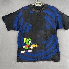 Vintage Looney Tunes Shirt Mens Medium Black Blue Acme Marvin Martian 90s picture