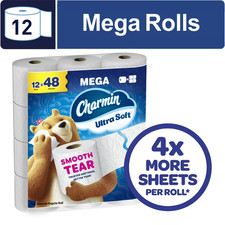 Charmin Ultra Soft Toilet Paper 12 Mega Rolls 2-Ply Bathroom Tissue Pack picture