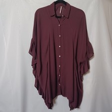 Free PeopleFree People Burgundy Endless Summer Love Tunic Button Front Top. XS picture