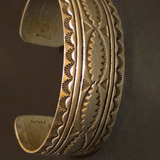 Vintage Sterling Silver Southwestern Stamped Cuff Bracelet – 21g picture