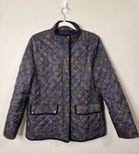 Talbots Gorgeous Quilted Navy & Brown Paisley Jacket Sz L picture