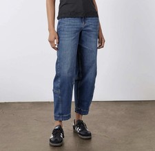Ruti Women’s Size 2 Barrel Leg Jeans Cropped Blue Denim Panel Seam 26” picture
